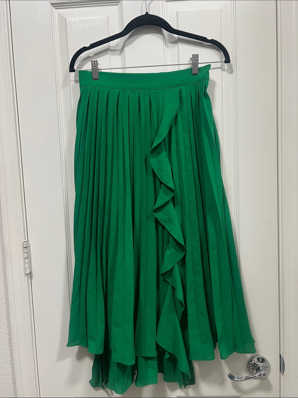 glam Emerald Green Pleated Circle Skirt with Ruffle